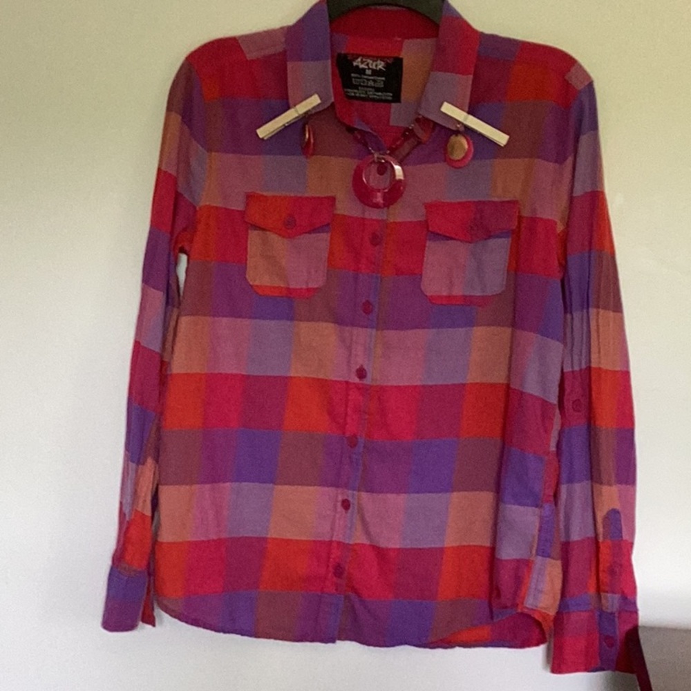 AZUR Women’s Red and Purple Plaid Shirt - Picture 2 of 6